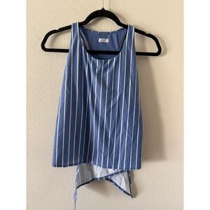 June Loop Blue White Striped Racerback Tankini Swim Top Tie Back Size L